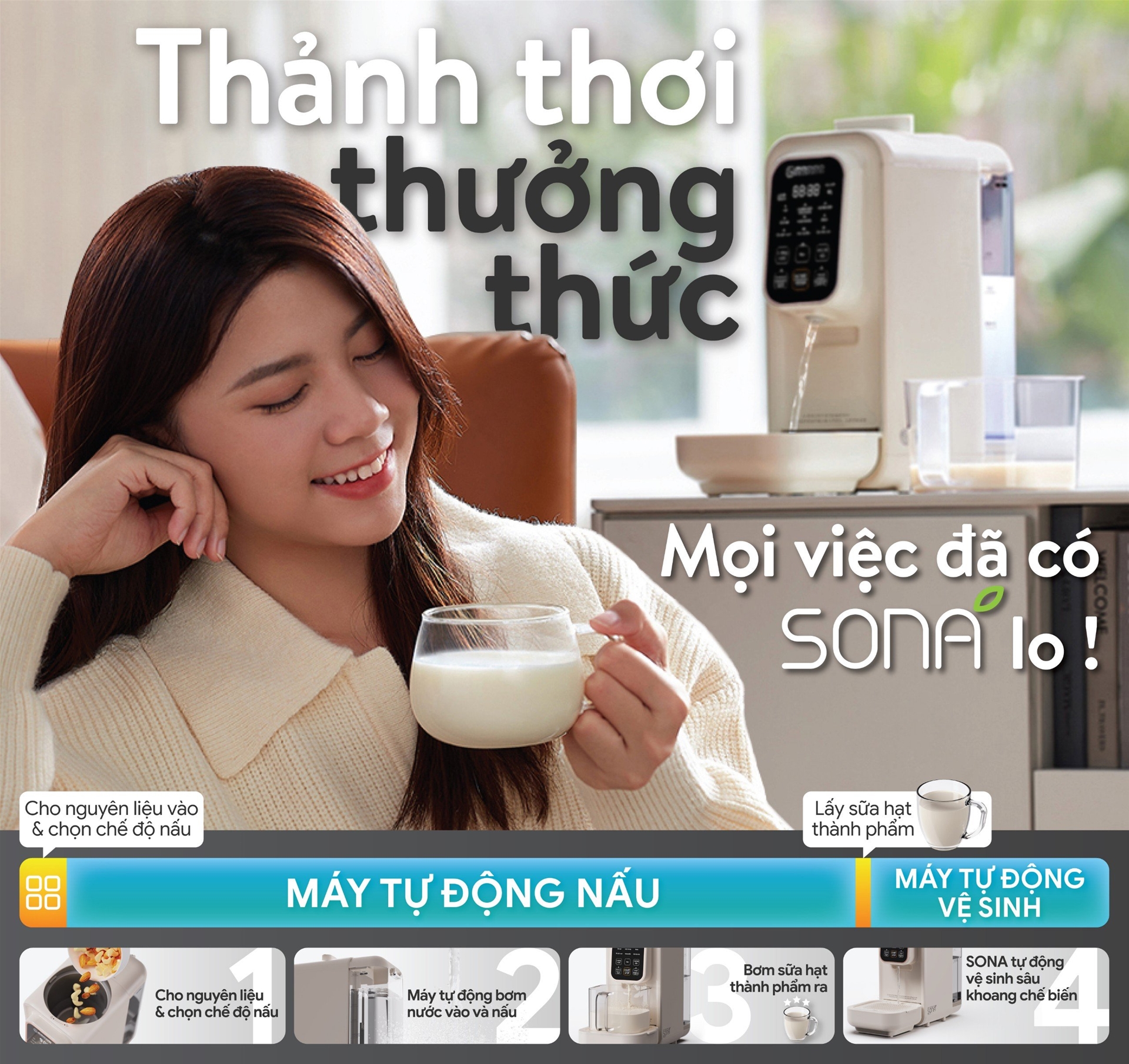 Máy Nấu Sữa Hạt Tự Động 2GOOD SONA I8 (1,2 Lít) - Tự Động Nấu, Tự Động Vệ Sinh, Khử Sạch Vi Khuẩn Và Mùi Thực Phẩm
